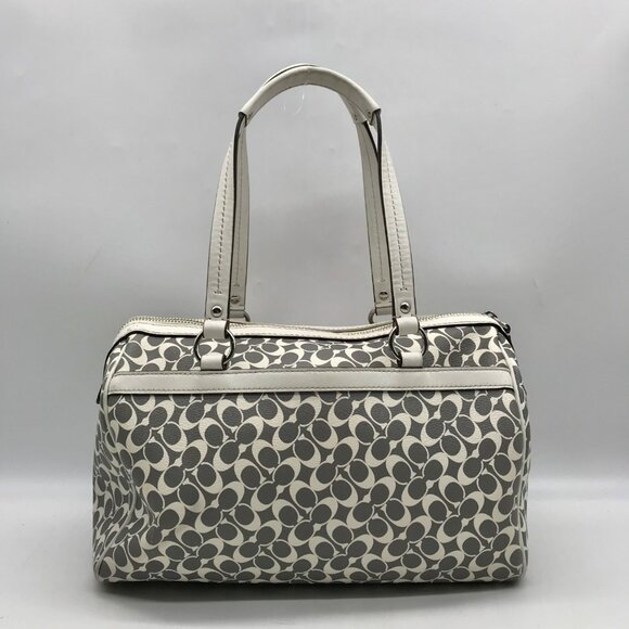 Coach Gray Pebbled Leather Signature Stripe Heritage Satchel Bag F15132 - Picture 2 of 11